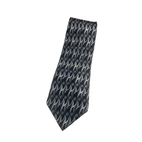 Pierre Cardin Black & Gray Silk Tie With Abstract Wave Pattern Business Office - Picture 1 of 6